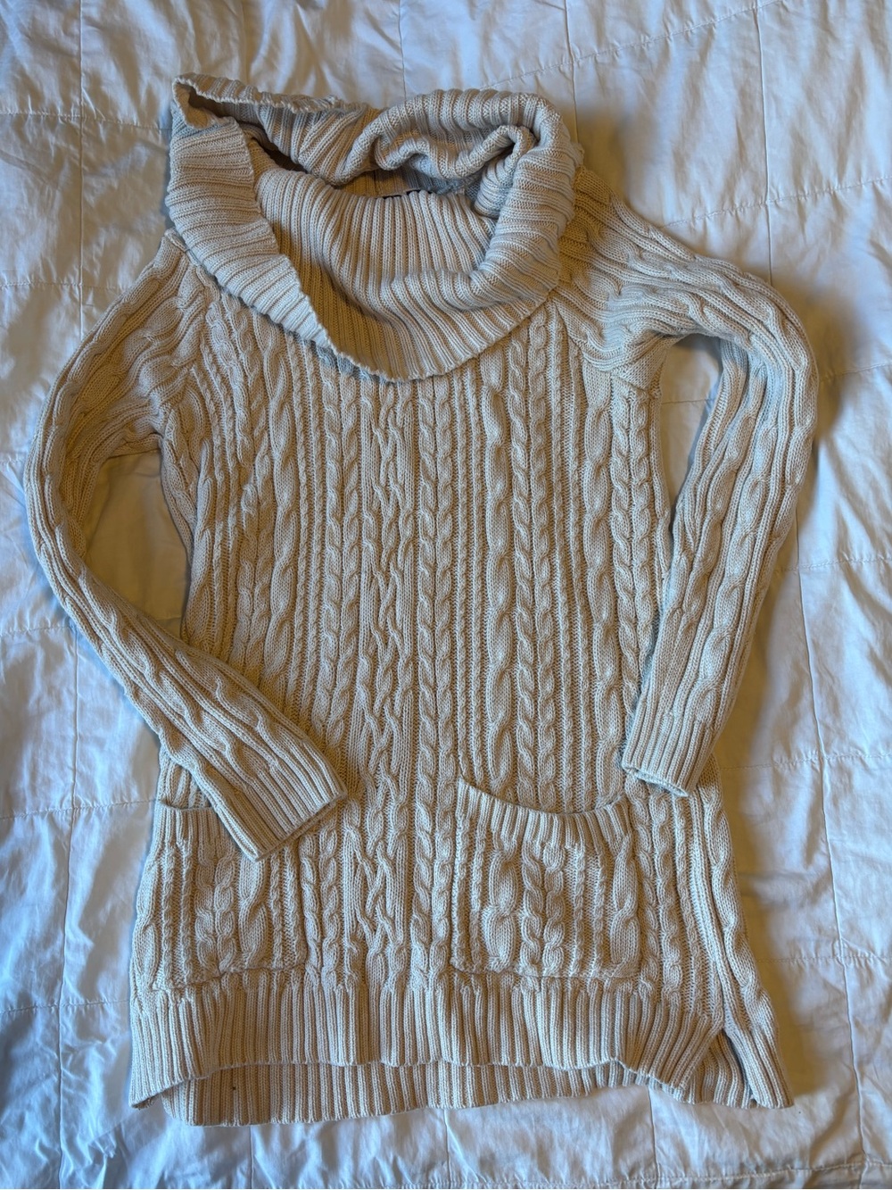 JEANNE PIERRE Cream Cable-Knit Cowl Neck 100% Cotton Sweater Tunic